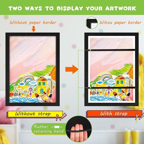 Kids Art Frame, Kid Artwork Frames Changeable, Wooden Picture Frame for Children Art Projects Display Front Opening Holds 50, Magnetic Art Decoration Hanging with Storage, Display 8.5x11 with Mat, in Saudi Arabia
