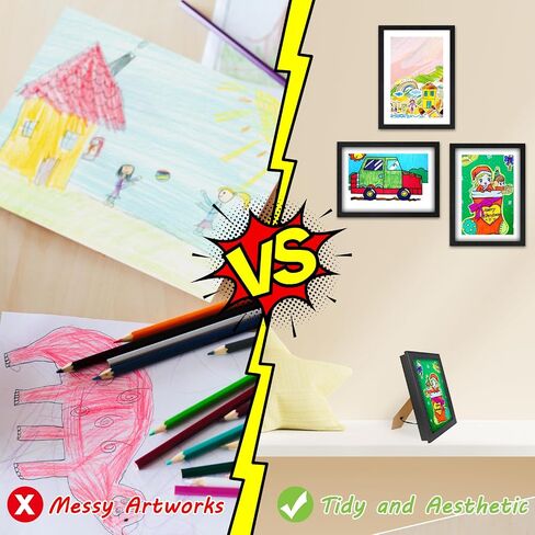 Kids Art Frame, Kid Artwork Frames Changeable, Wooden Picture Frame for Children Art Projects Display Front Opening Holds 50, Magnetic Art Decoration Hanging with Storage, Display 8.5x11 with Mat, in Saudi Arabia