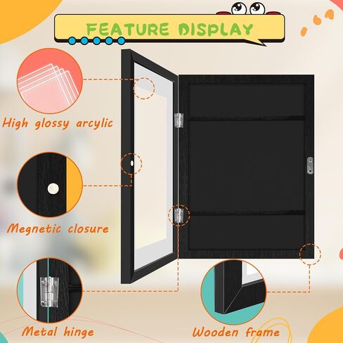 Kids Art Frame, Kid Artwork Frames Changeable, Wooden Picture Frame for Children Art Projects Display Front Opening Holds 50, Magnetic Art Decoration Hanging with Storage, Display 8.5x11 with Mat, in Saudi Arabia