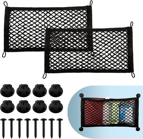 2 Pack Small Cargo Net Pocket Storage Mesh Netting Organizer with 8 PCS Mounting Screws for Car RV SUV Camper Boat (15.7"x13.8") in Saudi Arabia