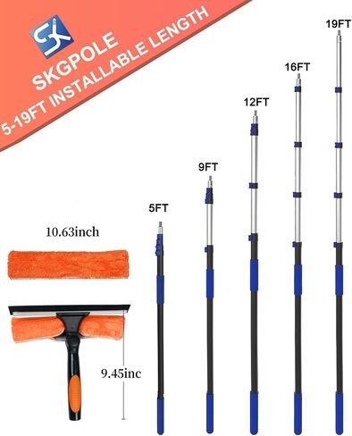 Squeegee for Window Cleaning Kit with 5-19 Foot Telescoping Extension Pole (26+ Foot Reach), 2 in 1 Window Squeegee, Aluminum Telescopic Extension Pole for Window, Car, Shower Glass Door in Saudi Arabia