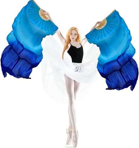 1 Pair(Left+Right) Women Hand Made Real Silk Belly Dance Fan Veils, Giadient Color Length 180cm Width 90cm in Saudi Arabia