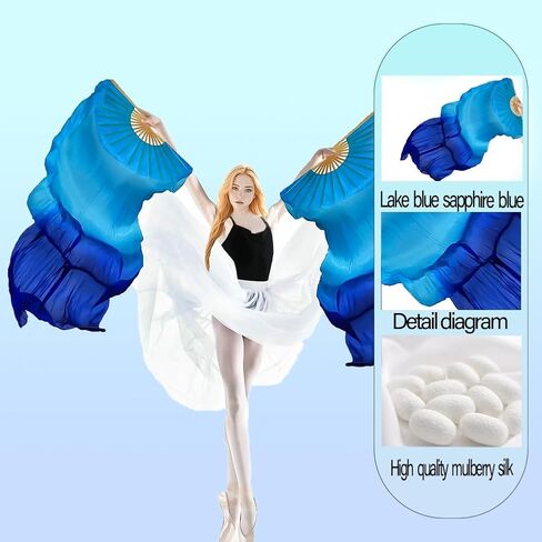 1 Pair(Left+Right) Women Hand Made Real Silk Belly Dance Fan Veils, Giadient Color Length 180cm Width 90cm in Saudi Arabia