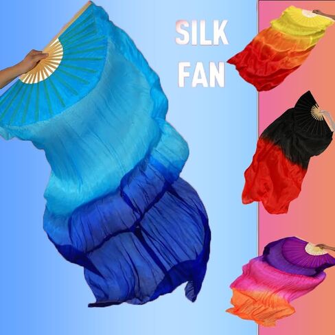 1 Pair(Left+Right) Women Hand Made Real Silk Belly Dance Fan Veils, Giadient Color Length 180cm Width 90cm in Saudi Arabia