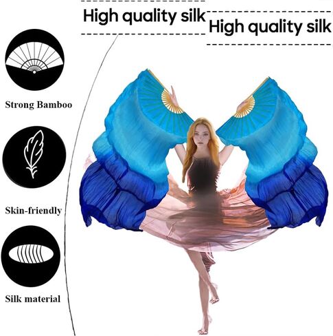1 Pair(Left+Right) Women Hand Made Real Silk Belly Dance Fan Veils, Giadient Color Length 180cm Width 90cm in Saudi Arabia