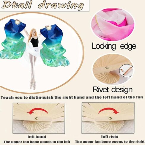 1 Pair(Left+Right) Women Hand Made Real Silk Belly Dance Fan Veils, Giadient Color Length 180cm Width 90cm in Saudi Arabia