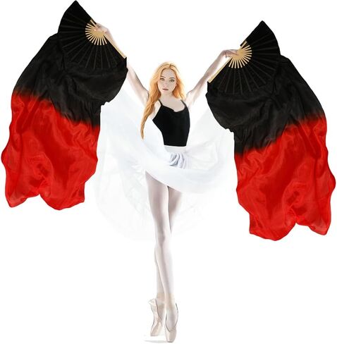 1 Pair(Left+Right) Women Hand Made Real Silk Belly Dance Fan Veils, Giadient Color Length 180cm Width 90cm in Saudi Arabia