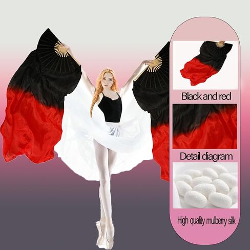 1 Pair(Left+Right) Women Hand Made Real Silk Belly Dance Fan Veils, Giadient Color Length 180cm Width 90cm in Saudi Arabia
