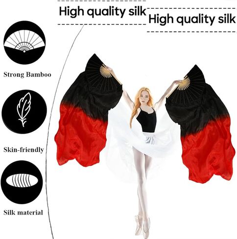 1 Pair(Left+Right) Women Hand Made Real Silk Belly Dance Fan Veils, Giadient Color Length 180cm Width 90cm in Saudi Arabia