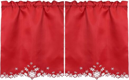 Simhomsen Embroidered Snowflakes Kitchen Window Curtain Swag and Tiers Set for Christmas and Winter (Red) in Kuwait