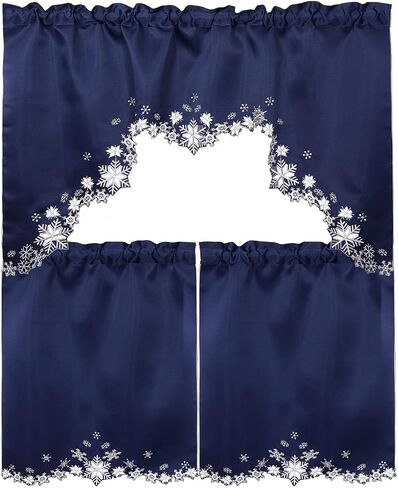 Simhomsen Embroidered Snowflakes Kitchen Window Curtain Swag and Tiers Set for Christmas and Winter (Red) in Kuwait