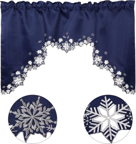 Simhomsen Embroidered Snowflakes Kitchen Window Curtain Swag and Tiers Set for Christmas and Winter (Red) in Kuwait