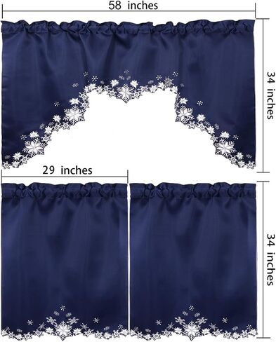 Simhomsen Embroidered Snowflakes Kitchen Window Curtain Swag and Tiers Set for Christmas and Winter (Red) in Kuwait