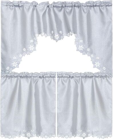 Simhomsen Embroidered Snowflakes Kitchen Window Curtain Swag and Tiers Set for Christmas and Winter (Red) in Kuwait