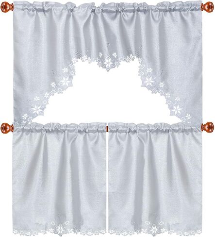Simhomsen Embroidered Snowflakes Kitchen Window Curtain Swag and Tiers Set for Christmas and Winter (Red) in Kuwait