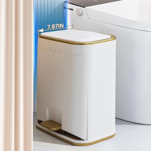 Bathroom Trash Can with Lid, 3 Gallon Gold Garbage Can, Small Trash Bin with Press top Lid and Pedal, Narrow White Trash Can Waste Basket for Bedroom, Living Room,Office,Plastic Dog Proof Trash Can in Kuwait