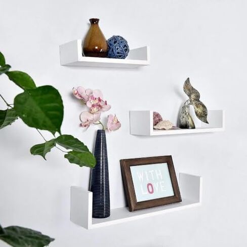 Set of 3 U Shaped Floating Float Wall Mount Shelf Shelves Display for Small Objects Collectibles Trophies Photo Potted Plants Book (Pink) in Saudi Arabia