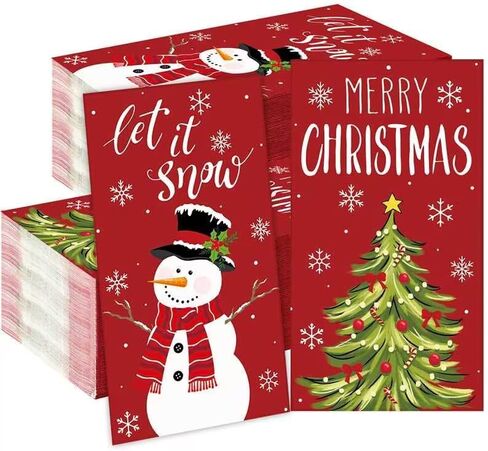 50 Pcs Christmas Guest Napkins Disposable Hand Towel 3 Ply Xmas Tree Snowman Paper Bathroom Napkins Let it Snow Party Decorative Dinner Napkins for Christmas Kitchen Bathroom Disposable Supplies in Saudi Arabia