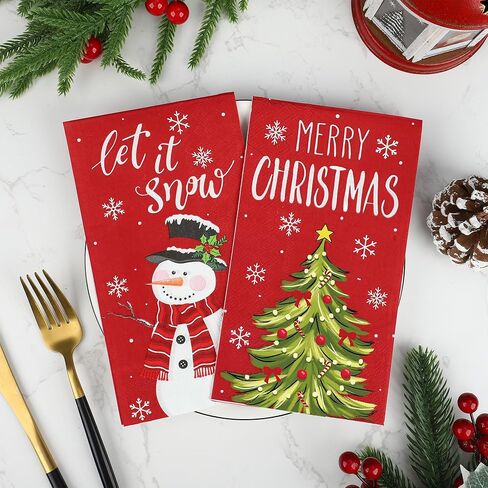 50 Pcs Christmas Guest Napkins Disposable Hand Towel 3 Ply Xmas Tree Snowman Paper Bathroom Napkins Let it Snow Party Decorative Dinner Napkins for Christmas Kitchen Bathroom Disposable Supplies in Saudi Arabia
