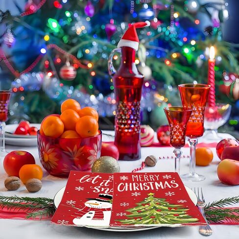 50 Pcs Christmas Guest Napkins Disposable Hand Towel 3 Ply Xmas Tree Snowman Paper Bathroom Napkins Let it Snow Party Decorative Dinner Napkins for Christmas Kitchen Bathroom Disposable Supplies in Saudi Arabia