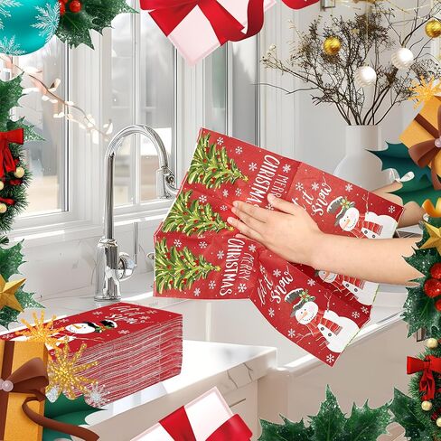 50 Pcs Christmas Guest Napkins Disposable Hand Towel 3 Ply Xmas Tree Snowman Paper Bathroom Napkins Let it Snow Party Decorative Dinner Napkins for Christmas Kitchen Bathroom Disposable Supplies in Saudi Arabia