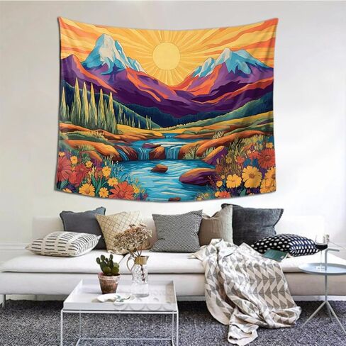 farg Sun and Moon Tapestry Flower Plant Tapestry Wall Hanging Psychedelic Aesthetic Boho Wall Decor for Bedroom Dorm Living Room (60'' × 51'') in Saudi Arabia