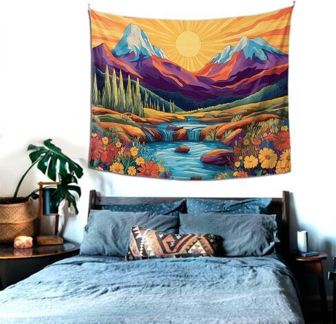 farg Sun and Moon Tapestry Flower Plant Tapestry Wall Hanging Psychedelic Aesthetic Boho Wall Decor for Bedroom Dorm Living Room (60'' × 51'') in Saudi Arabia