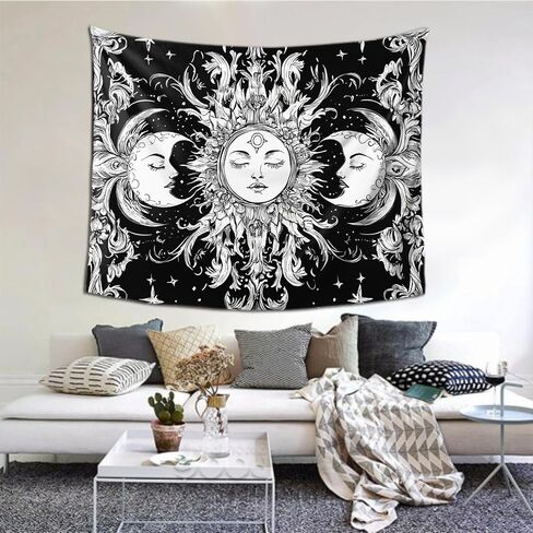 farg Sun and Moon Tapestry Flower Plant Tapestry Wall Hanging Psychedelic Aesthetic Boho Wall Decor for Bedroom Dorm Living Room (60'' × 51'') in Saudi Arabia