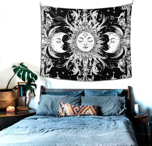 farg Sun and Moon Tapestry Flower Plant Tapestry Wall Hanging Psychedelic Aesthetic Boho Wall Decor for Bedroom Dorm Living Room (60'' × 51'') in Saudi Arabia