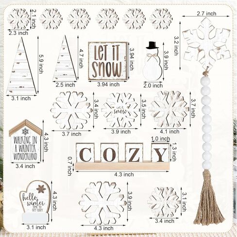 19 Pcs Rustic Winter Tiered Tray Decor Sets Winter Home Decor Wooden Winter Tray Decoration Winter Snowflakes Tiered Tray Decorative Winter Tray Sign for Tabletop Kitchen Holiday in Saudi Arabia