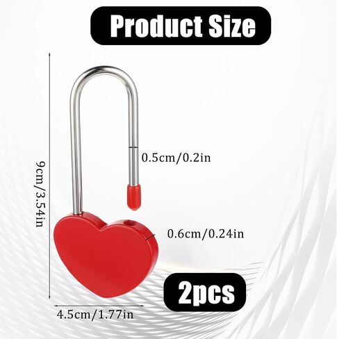 2pcs Love Lock for Bridge, 4 Inch 50mm Heart Padlock Cute Wish Lock Engraved Lock Red Single Heart Shaped Lock, Metal Padlock Without Key for Lovers Wedding, Anniversary, Travel, Valentines Day in Saudi Arabia