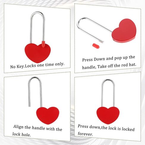 2pcs Love Lock for Bridge, 4 Inch 50mm Heart Padlock Cute Wish Lock Engraved Lock Red Single Heart Shaped Lock, Metal Padlock Without Key for Lovers Wedding, Anniversary, Travel, Valentines Day in Saudi Arabia