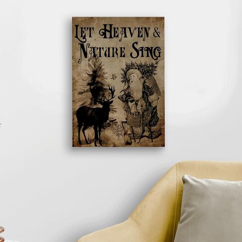 WODMIS Christmas Wall Decor,Christmas Signs Religious Framed Canvas Wall Art,Woodland Santa,vintage christmas,Farmhouse Christmas Decor For Home Kitchen,Let Heaven And Nature Sing Wall Decor 16x24 in Kuwait