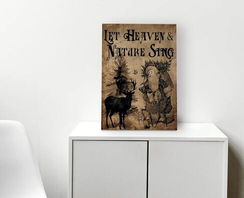 WODMIS Christmas Wall Decor,Christmas Signs Religious Framed Canvas Wall Art,Woodland Santa,vintage christmas,Farmhouse Christmas Decor For Home Kitchen,Let Heaven And Nature Sing Wall Decor 16x24 in Kuwait