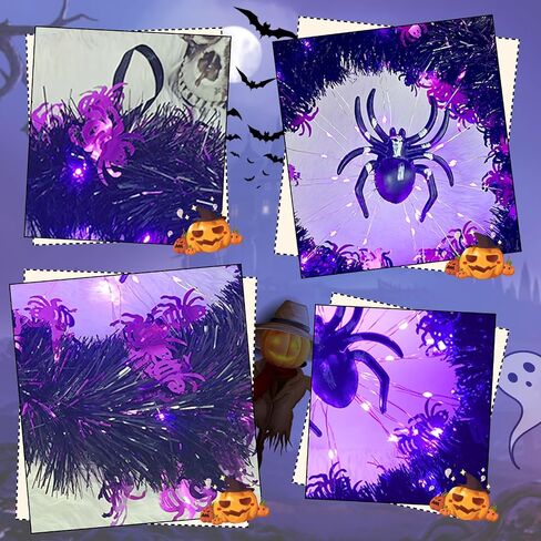 Halloween Wreaths, LED Lights Purple Spider Glow Wreath, Halloween Wreath Decor for Front Door, Wall, Porch, Indoor Outdoor Decorations-50 Lighting LED (Spider) in Saudi Arabia