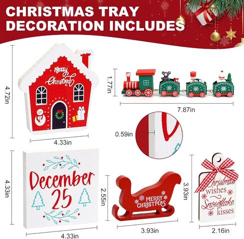 Christmas Decor, Christmas Decorations Indoor, 8PCS Christmas Tiered Tray Decorations, Christmas Table Decorations with Christmas Train Set, Farmhouse Home Room Kitchen Mantle Decor in Saudi Arabia