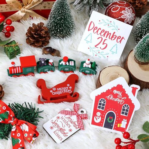 Christmas Decor, Christmas Decorations Indoor, 8PCS Christmas Tiered Tray Decorations, Christmas Table Decorations with Christmas Train Set, Farmhouse Home Room Kitchen Mantle Decor in Saudi Arabia