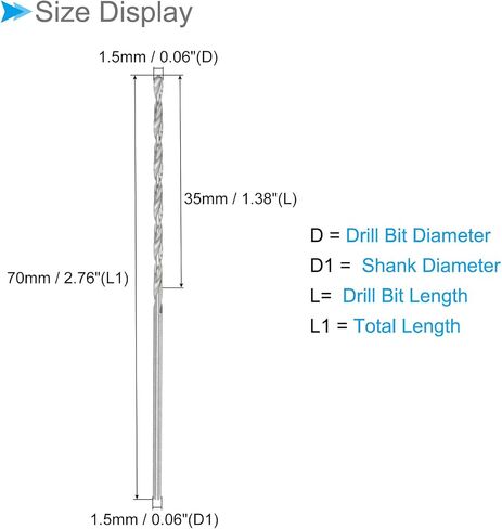 Mini Twist Drill Bit, 1.5mm Drill Diameter 70mm Total Length, High Speed Steel Twist Drill Bit - (Applications: for Metal Plastic and Woodwork), 5-Pieces in Saudi Arabia