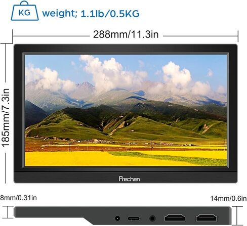 شاشة لمس محمولة 18.5 بوصة، HDR، 350cd/m2، شاشة تعمل باللمس 1920x1080 مع HDMI USB C، 99% sRGB، مكبرات صوت مدمجة، مسند وVESA، شاشة ثانية للسفر لأجهزة الكمبيوتر المحمول والكمبيوتر الشخصي Mac Xbox in Kuwait