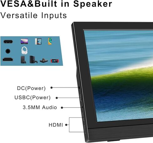 شاشة لمس محمولة 18.5 بوصة، HDR، 350cd/m2، شاشة تعمل باللمس 1920x1080 مع HDMI USB C، 99% sRGB، مكبرات صوت مدمجة، مسند وVESA، شاشة ثانية للسفر لأجهزة الكمبيوتر المحمول والكمبيوتر الشخصي Mac Xbox in Kuwait