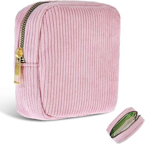 Lusofie Sanitary Napkin Storage Bag Corduroy Period Bag with Zipper Portable Period Pouch for Teen Girls (Pink) in Saudi Arabia
