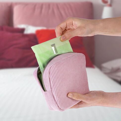 Lusofie Sanitary Napkin Storage Bag Corduroy Period Bag with Zipper Portable Period Pouch for Teen Girls (Pink) in Saudi Arabia
