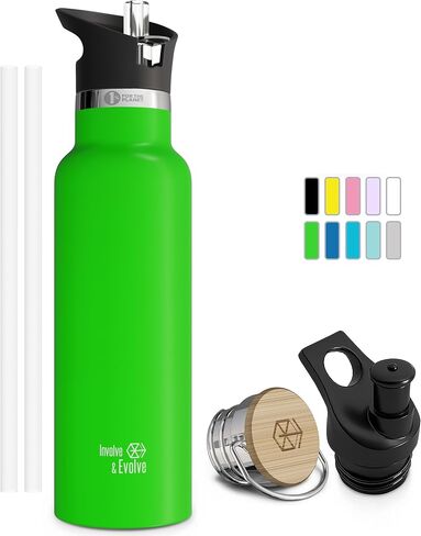 Kids Water Bottle Easy-Sip Straw Lid Leak-Proof Insulated Stainless Steel Thermos Perfect for School & Pickleball 3 Lids BPA-Free Keeps Drinks Cold for 24 Hours (Kiwi 12oz) in Saudi Arabia