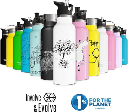 Kids Water Bottle Easy-Sip Straw Lid Leak-Proof Insulated Stainless Steel Thermos Perfect for School & Pickleball 3 Lids BPA-Free Keeps Drinks Cold for 24 Hours (Kiwi 12oz) in Saudi Arabia