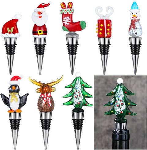 8 Pcs Glass Christmas Wine Bottle Stoppers Xmas Wine Stoppers Set Reusable Decorative Wine Corks Beverage bottle stopper Funny Wine Accessories Gift for Bar Hostess Winter Holiday in Saudi Arabia