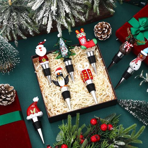 8 Pcs Glass Christmas Wine Bottle Stoppers Xmas Wine Stoppers Set Reusable Decorative Wine Corks Beverage bottle stopper Funny Wine Accessories Gift for Bar Hostess Winter Holiday in Saudi Arabia