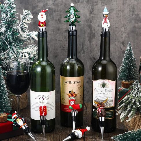 8 Pcs Glass Christmas Wine Bottle Stoppers Xmas Wine Stoppers Set Reusable Decorative Wine Corks Beverage bottle stopper Funny Wine Accessories Gift for Bar Hostess Winter Holiday in Saudi Arabia