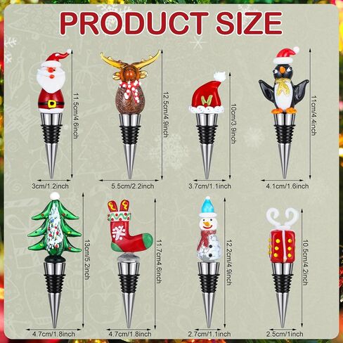 8 Pcs Glass Christmas Wine Bottle Stoppers Xmas Wine Stoppers Set Reusable Decorative Wine Corks Beverage bottle stopper Funny Wine Accessories Gift for Bar Hostess Winter Holiday in Saudi Arabia