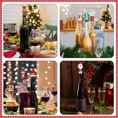 8 Pcs Glass Christmas Wine Bottle Stoppers Xmas Wine Stoppers Set Reusable Decorative Wine Corks Beverage bottle stopper Funny Wine Accessories Gift for Bar Hostess Winter Holiday in Saudi Arabia