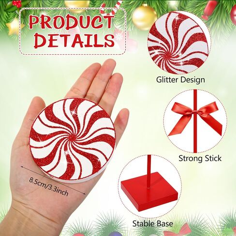Amyhill 8 Pcs Christmas Candy Wooden Tabletop Decor Glitter Candy Cane Table Centerpiece Sign Xmas Candy Table Decorations for Christmas Tiered Tray Home Desk Office Party Decoration in Saudi Arabia